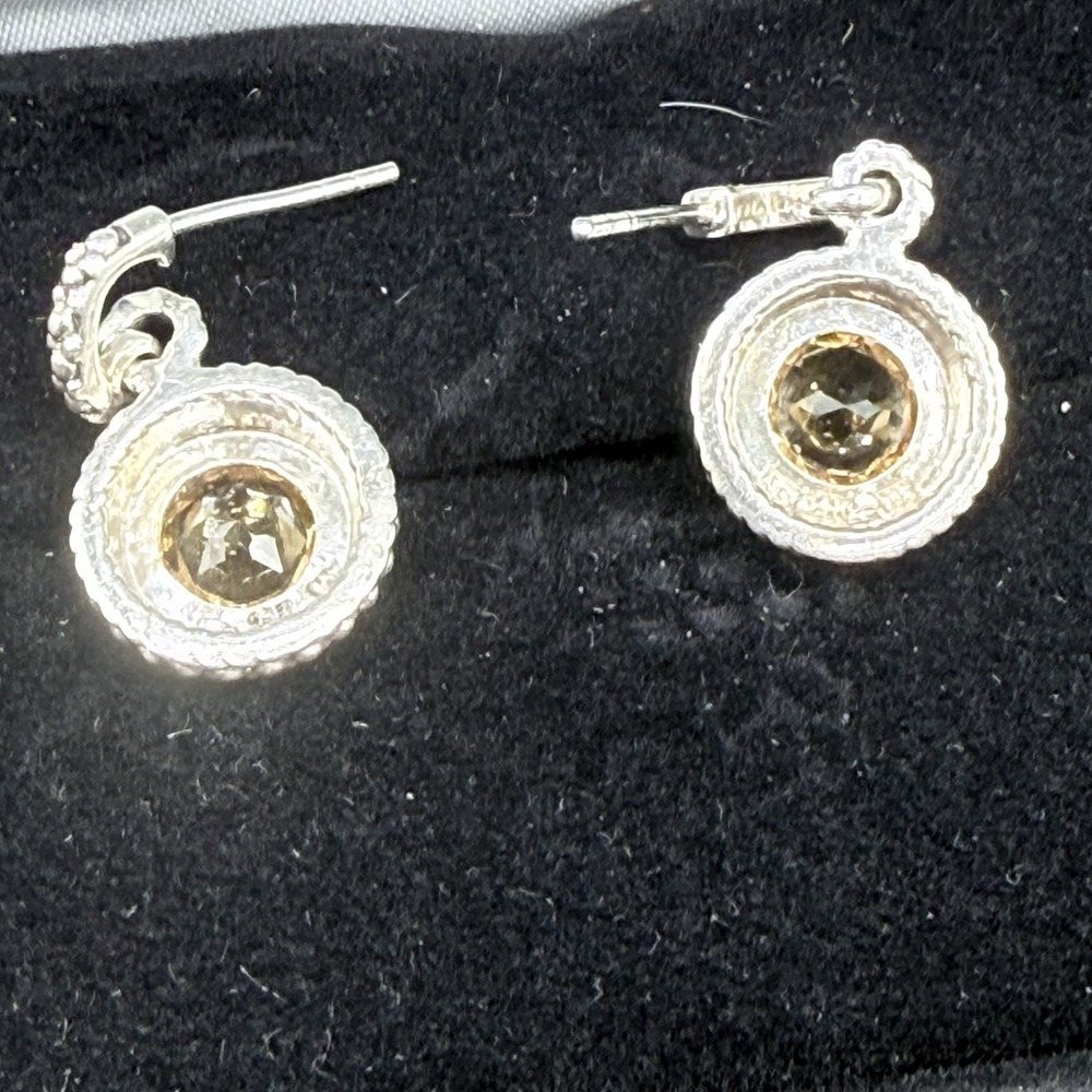 ATR 14K Gold 925 Sterling Silver Citrine Dangle Drop Earrings Caviar Beaded VTG - Picture 8 of 14